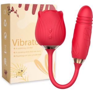 Luxe Vibrator roos met zuigende  tong beweging - dildo - Gspot stimulator - Clitoris - seksspeeltje - sex toy - luchtdruk - Rood