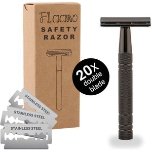 Safety Razor Antraciet + 20 RVS Scheermesjes – Scheermes – Aluminium – Double Edge – Klassiek – Veiligheidsscheermes – Unisex – Duurzaam Scheren – Zero Waste