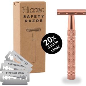 Safety Razor Rose + 20 RVS Scheermesjes – Scheermes – Aluminium – Double Edge – Klassiek – Veiligheidsscheermes – Unisex – Duurzaam Scheren – Zero Waste