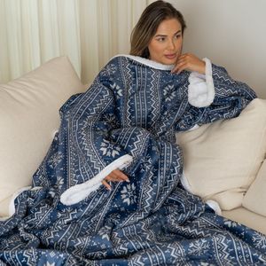 Cosas - Snuggie - Hoodie deken - Plaid met mouwen - Blauw - 180x130cm