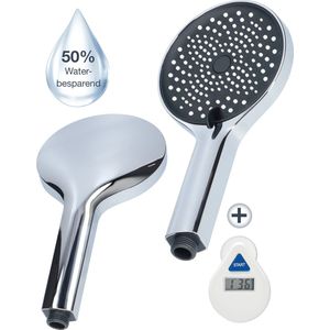 MaatWorkz - Waterbesparende Douchekop + Douchetimer - Handdouche - Hoge Druk - Luxe Design - Regendouche - ø 13 CM - 3 Standen - Chrome