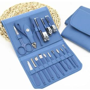 16-delige Pedicure en Manicure Set - 3 Nagelknippers - Pedicureset - Nagelvijl - Glasvijl - Nageltang - Ingegroeide Teennagel - Blauw