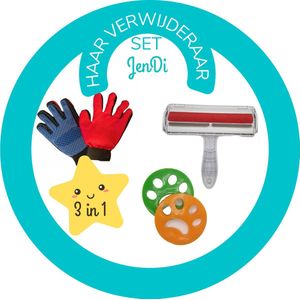 Jendi 3-in-1a Anti Dierenhaar Set - Pluizenverwijderaar en Haarverwijderaar + Kledingroller + dubbelzijdig vachthandschoen | Huisdierhaar Verwijderaar - Pluizenklever – katten en  hondenharen verwijderen - kledingborstel - hondenborstel - kattenborst