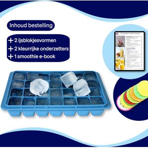 Clean Cuisine IJsblokjesvorm (2 Stuks) - IJsblokjesvorm met deksel - 56 IJsblokjes – 100% BPA Vrij – Babyvoeding – Onderzetters & e-book.