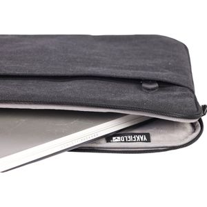 Yakfield - Laptophoes - Laptop Sleeve - Vintage Black - Canvas - Zwart - Grijs - Kado man - Foam Protectie - Zachte Binnenvoering - Ook voor macbook - tot en met 15 inch - 2 afsluitbare vakken - buitenmaat 38x28x5cm
