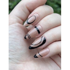 Zwart grafische nagels - nepnagels - plaktabs - medium lang