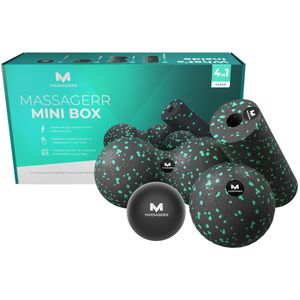 Massagerr® Mini Box – Massage Bal, Duo Massagebal & Mini Foam Roller – Massage Roller – Fascia - Fitness - Triggerpoint Massage Set – Incl. Stressbal - Zwart
