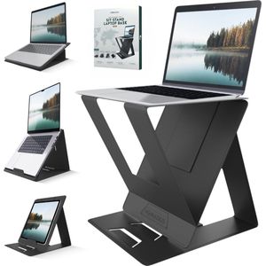 Nomadius X Stand - Opvouwbare Laptop Stand - Zit Sta Laptop Standaard - Verstelbaar in 5 Posities - Draagbaar - Premium PU-Leder - Snel Opzetbare Laptop, Tablet & iPad Houder - Tablethouder - Zit Sta Bureau - Laptopstandaard