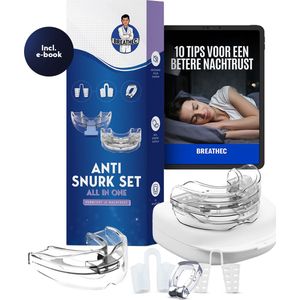 Breathec Anti Snurk Beugel Set All in One - 2x Snurkbeugel (1 Verstelbare) - 8x Neusspreider en 1 neusclip