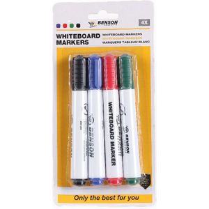 BENSON Whiteboard markers - 4 Delig - Markers met ronde punt - Stiften - Whiteboard stiften - 4 Kleuren