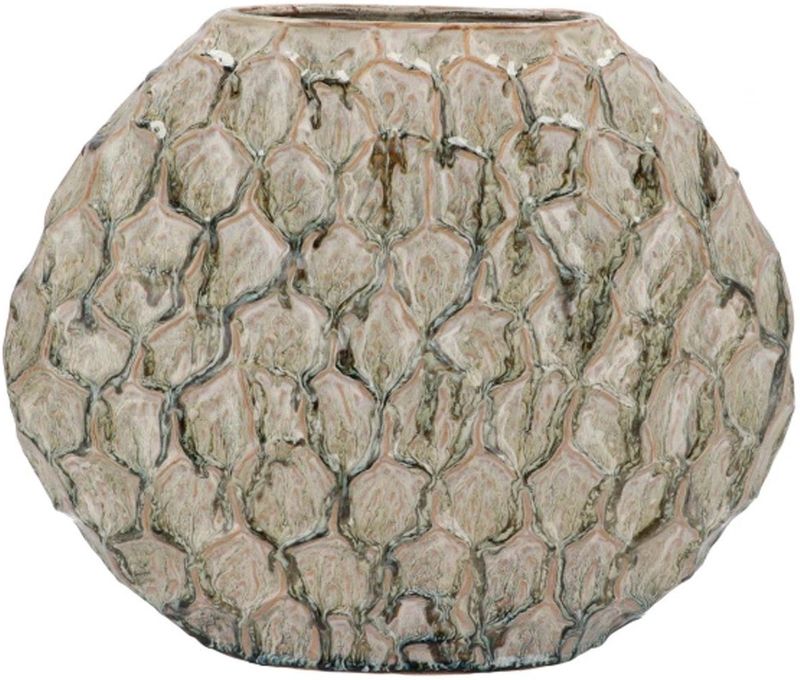 DK Design - Bloemenvaas Inga Jada - Groen - Plat Model - Schub Motief