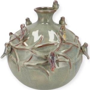 DK Design - Vaas Spring Birds - Mosgroen - Keramiek