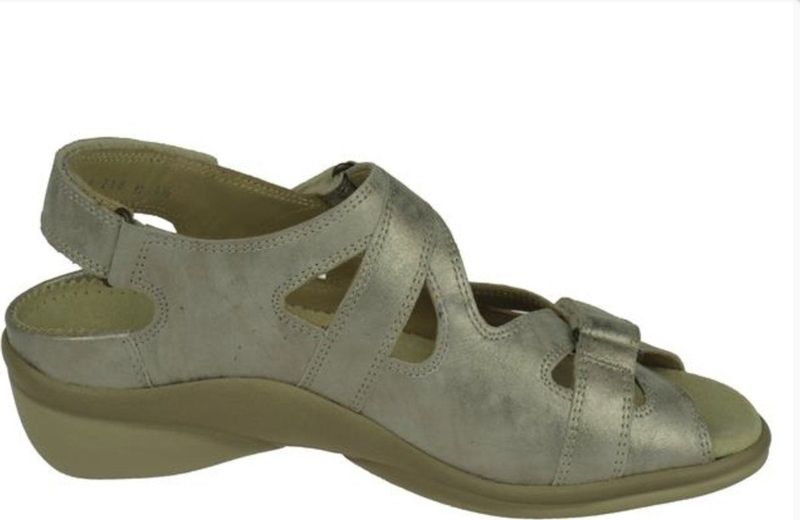 Durea - Durea Comfort Sandaal - Taupe/Zilver - Leder - Klittenband