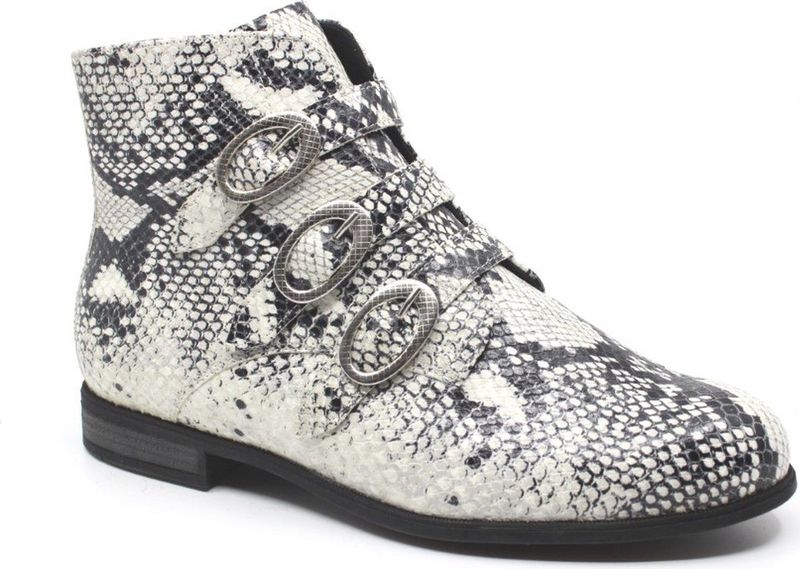 Durea - 9699/765 - Enkellaars - Zwart/Wit - Leer - Slangenprint