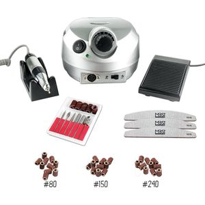 Nagelfrees zilver + 3 MBS® trapeze vijlen, bitsetje en 30 schuurrolletjes