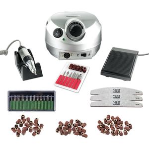 Nagelfrees zilver + 3 MBS® trapeze vijlen, klein bitsets, Freesset 30-delig en 150 schuurrolletjes
