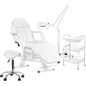 MBS Behandelstoel volledige set - Professioneel - Manicure - Pedicure - Gezichtsbehandeling - wit - Incl. Hoes - Loeplamp - tafel - kruk(1)