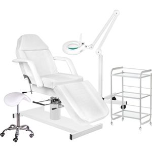 MBS Behandelstoel volledige set - Professioneel - Manicure - Pedicure - Gezichtsbehandeling - wit - Incl. Hoes - Loeplamp - tafel - kruk(3)