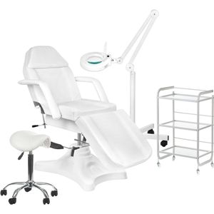MBS Behandelstoel volledige set - Professioneel - Manicure - Pedicure - Gezichtsbehandeling - wit - Incl. Hoes - Loeplamp - tafel - kruk(6)
