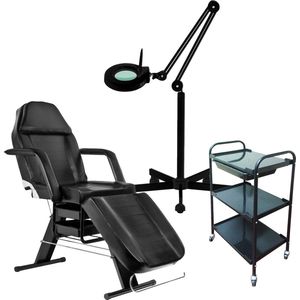 MBS Behandelstoel volledige set - Professioneel - Manicure - Pedicure - Gezichtsbehandeling - zwart - Incl. Hoes - Loeplamp - tafel (57)
