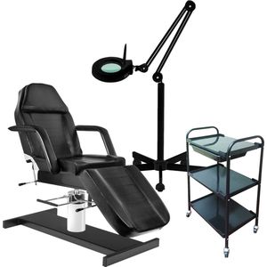 MBS Behandelstoel volledige set - Professioneel - Manicure - Pedicure - Gezichtsbehandeling -zwart - Incl. Hoes - Loeplamp - tafel(59)