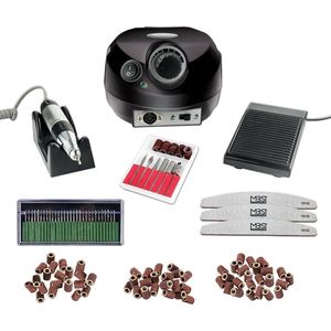 Nagelfrees Zwart + 3 MBS® trapeze vijlen, klein bitsets, Freesset 30-delig en 150 schuurrolletjes