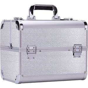 Aluminium Koffer met stras zilver met opbergvakken