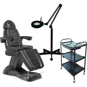 MBS elektrische Behandelstoel volledige set - Professioneel - Manicure - Pedicure - Gezichtsbehandeling - zwart - Incl. Hoes - Loeplamp - tafel(62)
