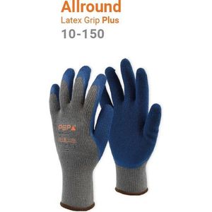 12x 12 paar - Werkhandschoenen PSP 10-150 Allround Latex, Blauw (per doos van 12x 12 paar), maat 9