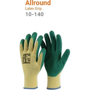 12x 12 paar - Werkhandschoenen PSP 10-140 Allround Latex, Groen/Geel (per doos van 12x 12 paar), maat 9