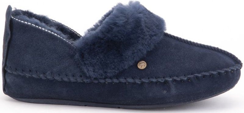 Warmbat - Barrine - Pantoffel - Dk Navy - Suède - Merino Schapenwol