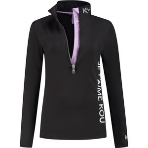 KOU Sportswear Skipully Dames - Je T'aime Kou - Zwart / Lila - Midlayer Shirt Wintersport