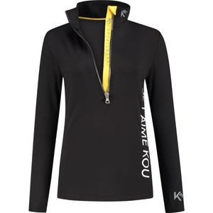 KOU Sportswear Skipully Dames - Je T'aime Kou - Zwart / Geel - Midlayer Shirt Wintersport