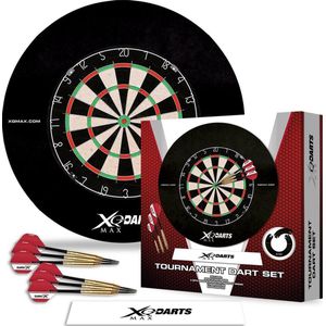 XQMAX Tournament Dartset met Bristle doelschijf 6 stalen darts, rode surround, startlijn