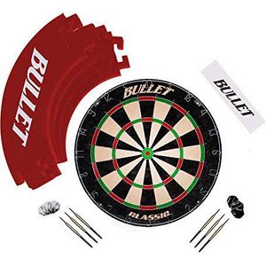 Bullet - Grote toernooi-dartset – bevat een dartpijl, 6 stalen pijlen, een EVA-contourring, een complete set rode startlijn