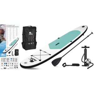 Pacific Special Edition Opblaasbare SUP Board - Compleet Pakket - 305x71 cm - Draagvermogen tot 100 kg - Wit/groen - 3 vinnen