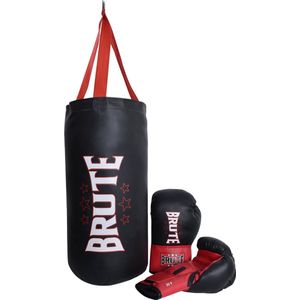 Brute Junior Boksset Incl. Boks Zak - Bokshandschoenen 6 OZ - Zwarte Junior staande Bokszak Set Incl. Hoofdbescherming - Max. 35kg - 11kg Gevulde Bokszak van Duurzaam Materiaal