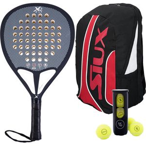 XQMax Padel Racket Carbon Zwart - met Padel Tas en 3 Padel Ballen - Lichtgewicht Padelracket - Diamant vorm - Sweetspot - Geschikt voor Alle Niveaus - Cadeau