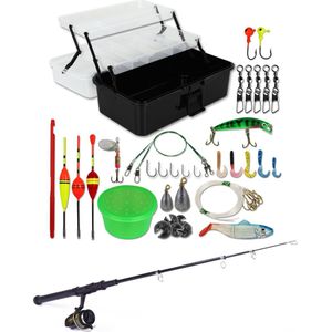 XQMax Vishengel Set - 117-delige Viskoffer met Telescopische Hengel - Visspullen - Kunstaas - Hengelsport - Uitschuifbare Werphengel - Voor Jong & Oud