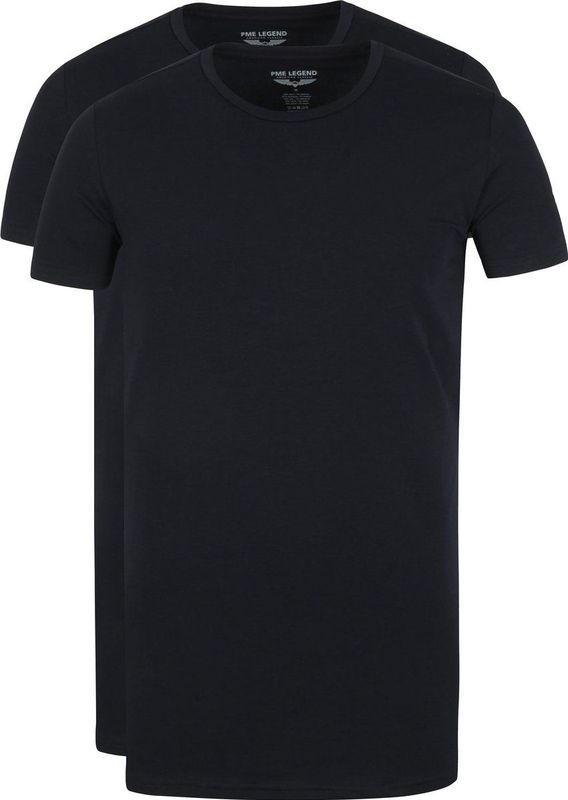 PME Legend Basic T shirt 2 Pack O Hals Zwart Heren Slim fit