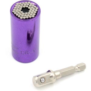 Universele dopsleutel ""Gator Grip"", inclusief adapter, voor op je boormachine of ratelsleutel. Paars
