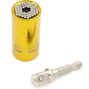Universele dopsleutel ""Gator Grip"", inclusief adapter, voor op je boormachine of ratelsleutel. Geel