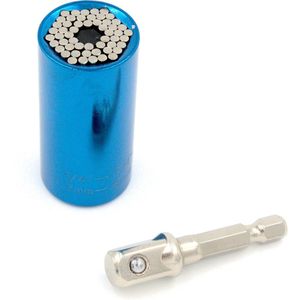 Universele dopsleutel ""Gator Grip"", inclusief adapter, voor op je boormachine of ratelsleutel. Blauw