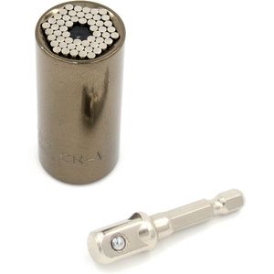 Universele dopsleutel ""Gator Grip"", inclusief adapter, voor op je boormachine of ratelsleutel. Bruin