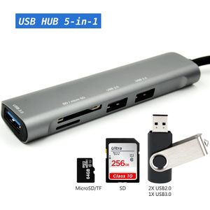 USB 3.0 HUB - Geheugenkaartlezer - 5-in-1 - USB-A naar MicroSD/TF/SD kaartlezer, 2x USB2.0, 1x USB3.0