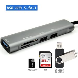 USB - 3.0 HUB - 5 in 1 - MicroSD TF SD Kaartlezer - 2x USB 2.0 1x USB 3.0 - USB-A