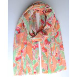 Lareana scarf- Accessories Junkie Amsterdam- Sjaal dames- Lang- Katoen- Cosy chic- Cadeau- Bloem print- Peach