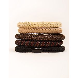 Funky Harties - Glitter haarelastiekjes - Zacht - Sterk elastiek - Verslappen niet - Allergievriendelijk - Handwerk - Weeftechniek - Stijlvol - Gevlochten haarelastiek - Vrouwen- Meisjes - Duurzaam- Elastiek dik haar - Chocolade bruin