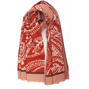 Olivia scarf- Accessories Junkie Amsterdam- Sjaal dames- Lange sjaal- Sjaal voor jas- Viscose- Omslagdoek- Cosy chic- Cadeau- Grafische print- Stola- Oud roze oranje rood