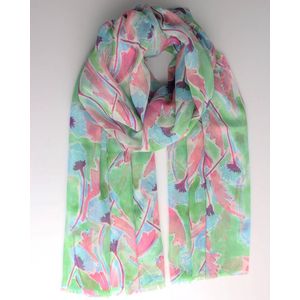 Lareana scarf- Accessories Junkie Amsterdam- Dames- Lange sjaal- Katoen- Cosy chic- Cadeau- Bloem- Groen roze